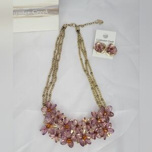 Vtg NWT Coldwater Creek Lilac Purple Gold Beaded  Earrings Statement Necklace